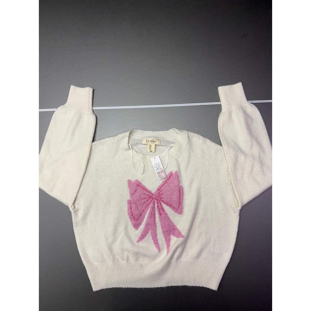 Jessica Simpson Women Pink Bow coquette girl Sweater Ivory Cream Small NWT